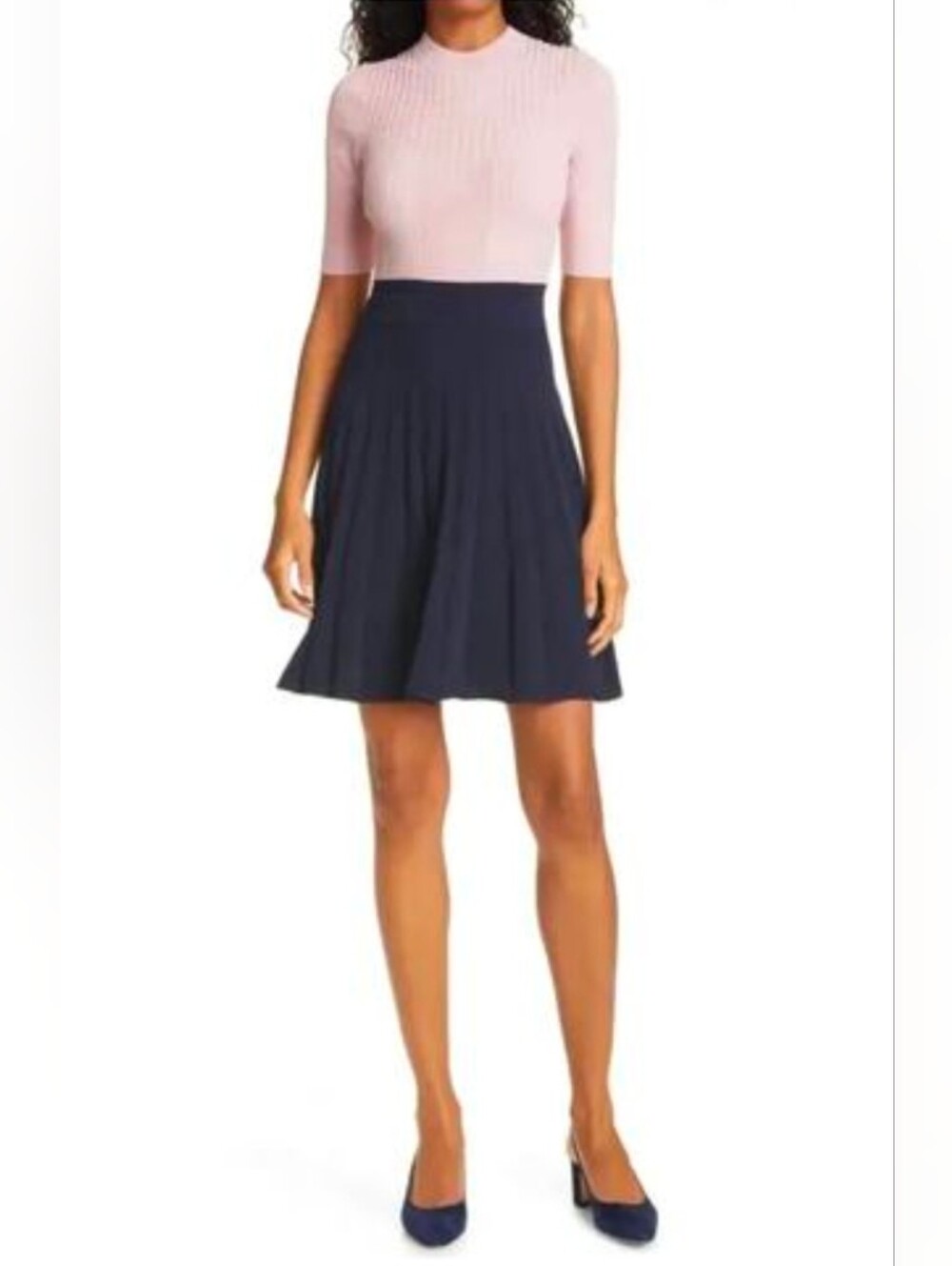 Ted Baker Jaelinn Contrast Knitted Skater Dress Navy And Pink Size 2 (US 4/6)
